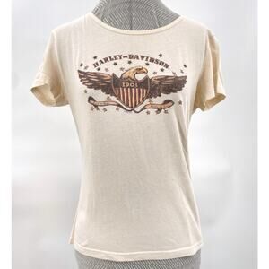 Harley Davidson Classic Eagle Tee Visalia California 2007 Y2K Cream Stars Size L